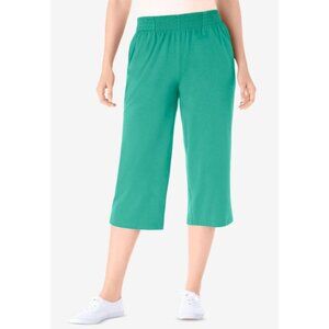 Woman‎ Within Elastic-Waist Knit Capri Pant In Teal Size Small